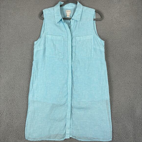 Chico's Dresses & Skirts - Chicos 100% Linen Tunic Dress Medium Aqua Beachy Coastal Resort Cruise Natural